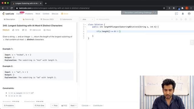 Leetcode - 340 : Longest Substring with At Most K Distinct Characters | Solution Explained | Java смотреть онлайн