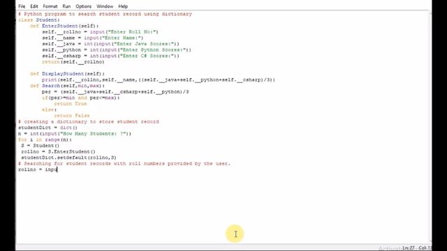 Python program to search student record using dictionary смотреть онлайн