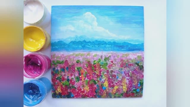 Как просто нарисовать летний пейзаж | Рисование акриловыми красками для начинающих смотреть онлайн