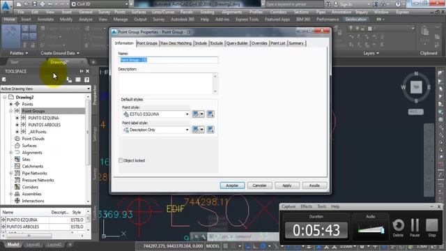 AUTOCAD CIVIL 3D 2016 SESION 4 CREACION DE GRUPO DE PUNTOS смотреть онлайн