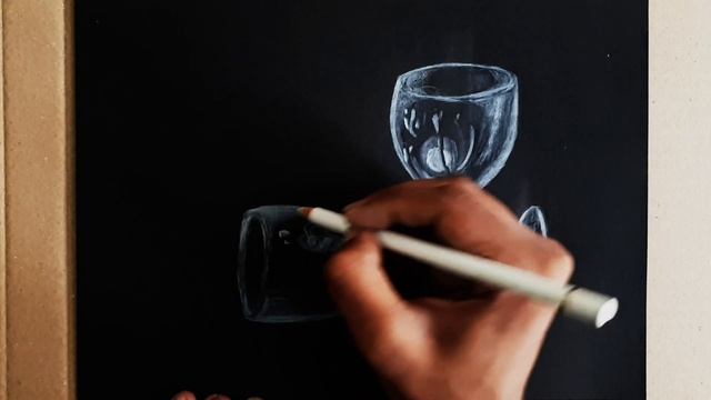 Drawing Glass with White Pencil on Black Paper Easy Step By Step смотреть онлайн