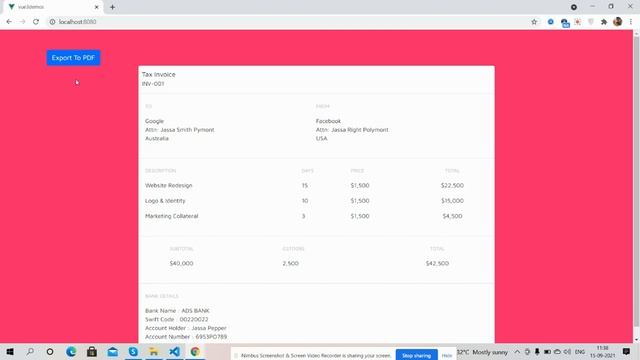 Vue 3 Create Invoice Template and Export to PDF Working Demo смотреть онлайн