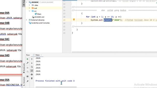 JAVA04C Cetak angka berurutan 1 sd 10 danTulisan JAVA sebanyak 10 X di kolom 8 Vertica смотреть онлайн