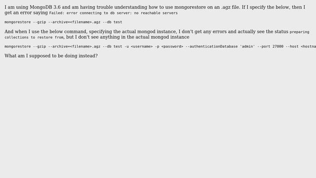 MongoDB, Using mongorestore on an .agz file смотреть онлайн