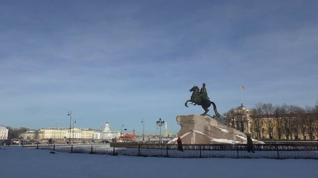 Санкт-Петербург. Сенатская площадь зимой - Медный всадник. Автор видео - А.Травин смотреть онлайн