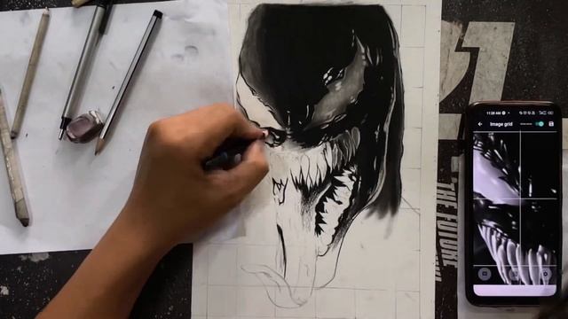 Hyper realistic charcoal sketching Full tutorial ?VENOM ? смотреть онлайн