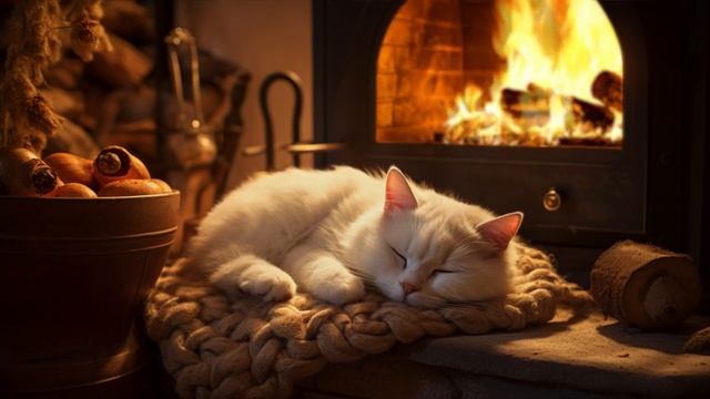 Cozy Room With Purring Cat and Crackling Fireplace?Deep Sleep, Stress Relief, Meditate смотреть онлайн
