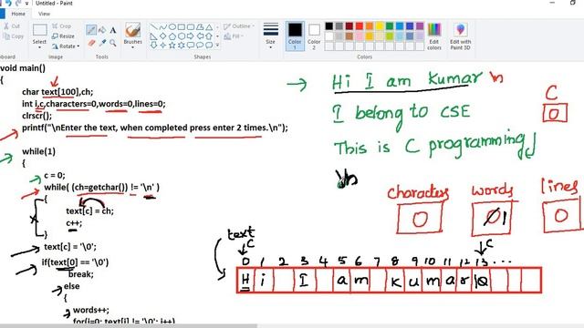 Write a C program to count the lines, words and characters in a given text. смотреть онлайн