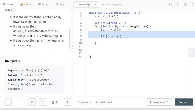 LeetCode [Medium] 1249. Minimum Remove to Make Valid Parentheses смотреть онлайн
