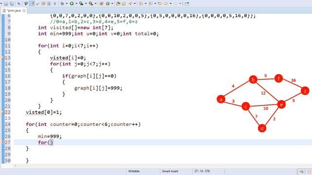 PRIM'S ALGORITHM JAVA CODE-(ALGORITHMS) смотреть онлайн