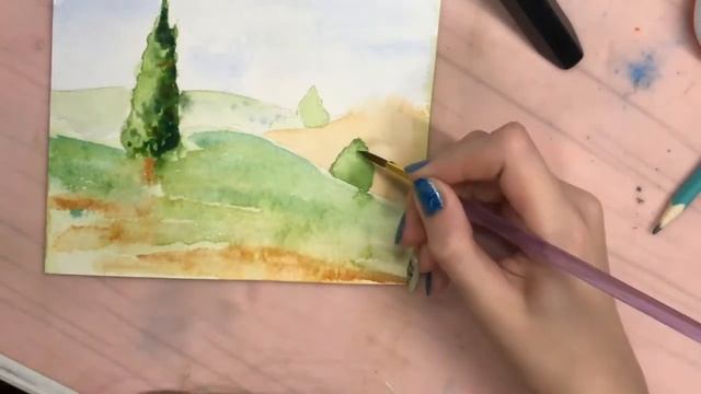 Тосканский пейзаж акварелью || Speedpaint смотреть онлайн