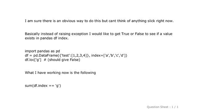 Pandas : Check if a value exists in pandas dataframe index смотреть онлайн