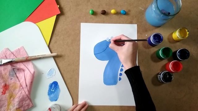 Рисуем динозаврика красками. Рисунок для детей. смотреть онлайн