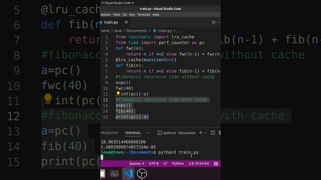 lru_cache speed test in python3 with Fibonacci recursive function #python3 #performance-check смотреть онлайн
