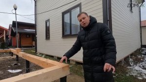 Монтаж обвязки из бруса 150х150 на винтовые сваи!