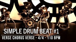 110 BPM - Simple Beat #1 - 4/4 Straight Rock Drum Track - Metronome - Drum beat