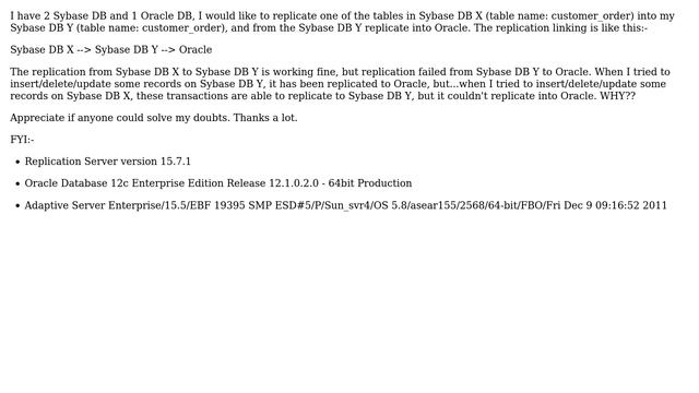 Replication Server version 15.7.1 - Sybase ASE 15.5 to Oracle EE 12.1.0.2 (64 bit) replication... смотреть онлайн