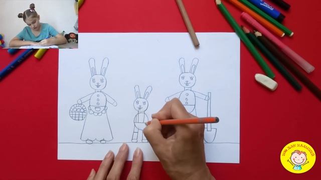 Рисуем ЗАЙЧИКОВ, КОТОРЫЕ СОБИРАЮТ УРОЖАЙ.УРОК 85 Тема: "зайчики собирают урожай"- цветные карандаши смотреть онлайн