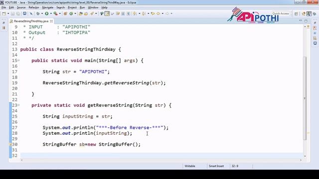 12 Write a java program to reverse a string java.lang.StringBuffer.reverse() || APIPOTHI смотреть онлайн