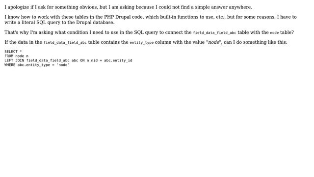 Drupal: How to join the `field_data_field_\*` tables with `node` table using SQL? смотреть онлайн
