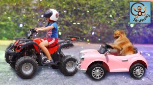 Pretend Play. Милан на детском квадроцикле помогает застрявшей машине. Манкиту Истории