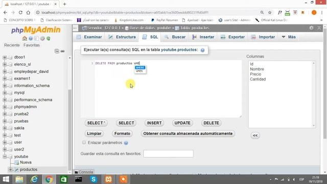 MySQL XAMPP _ SQL Borrar datos/registro de una tabla (Mediante comandos SQL) смотреть онлайн