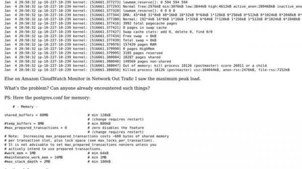 Very often database PostgreSQL for my webapp fails