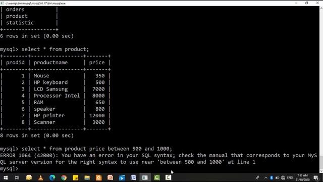 SQL- BETWEEN OPERATOR смотреть онлайн