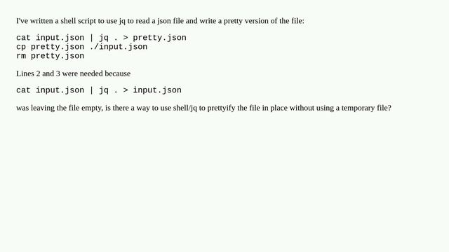 Can I use jq to prettify a file in place? смотреть онлайн