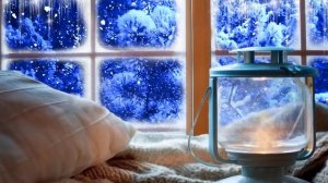 Расслабляющие звуки метели и камина. Падает снег за окном