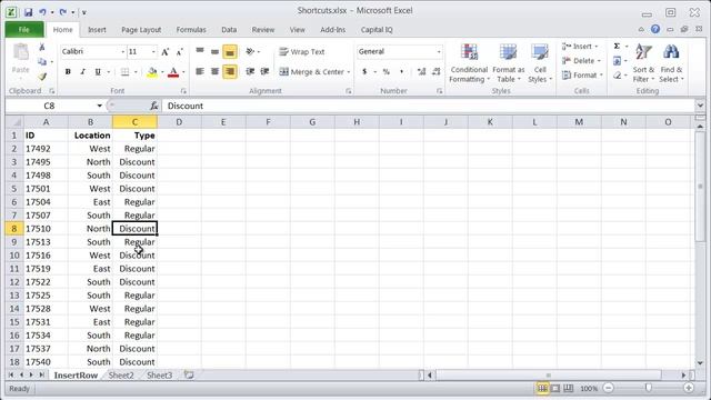 Excel Shortcuts - Insert Row