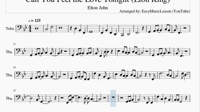 Tuba Sheet Music: How to play Can You Feel the Love Tonight (Lion King) by Elton John смотреть онлайн