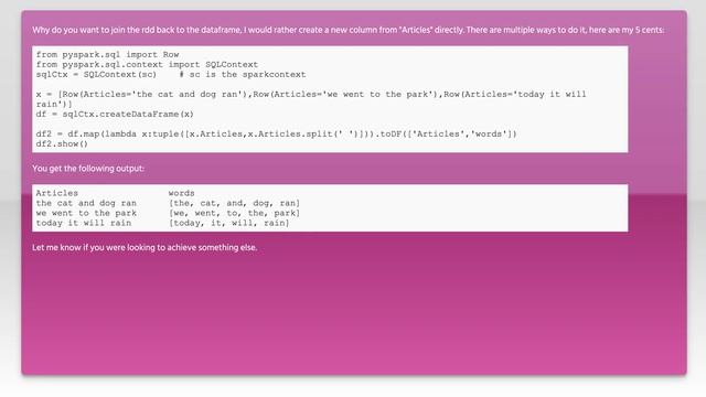 Add PySpark RDD as new column to pyspark.sql.dataframe смотреть онлайн