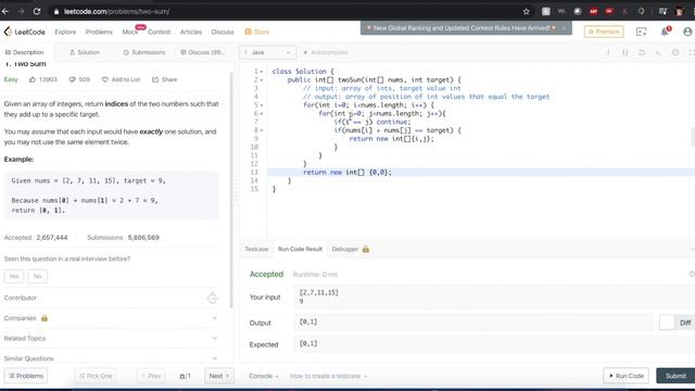 "Two Sum" - LEETCODE #1 - JAVA solution смотреть онлайн