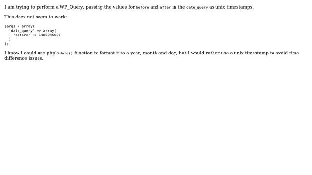 Wordpress: WP_Query date_query - Use unix timestamp? (2 Solutions!!) смотреть онлайн