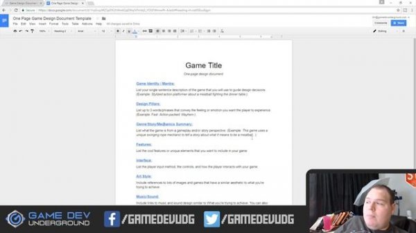 Game Design Document Template - One Page + Super Easy