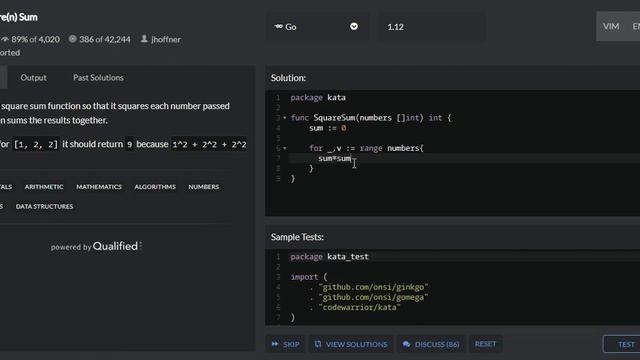 Codewars: Square(n) Sum in Go (Golang) смотреть онлайн