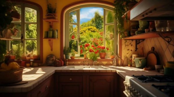Cozy Kitchen ASMR Ambience 🌼ㅣRelaxing Cooking & Baking Sounds with Birdsong - Summer Ambience