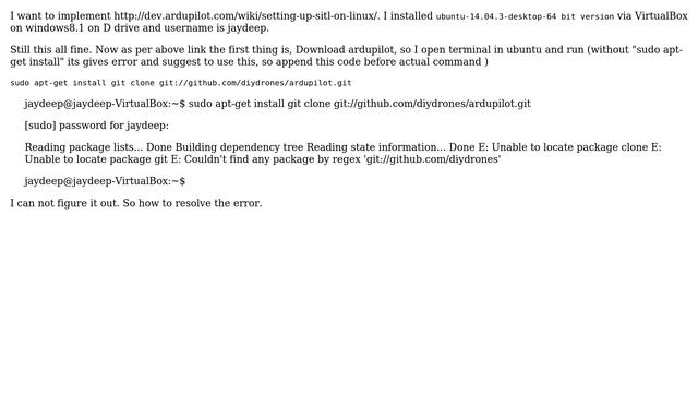Ubuntu: Error get while installing ardupilot on virtualbox ubuntu 14.04.3 смотреть онлайн