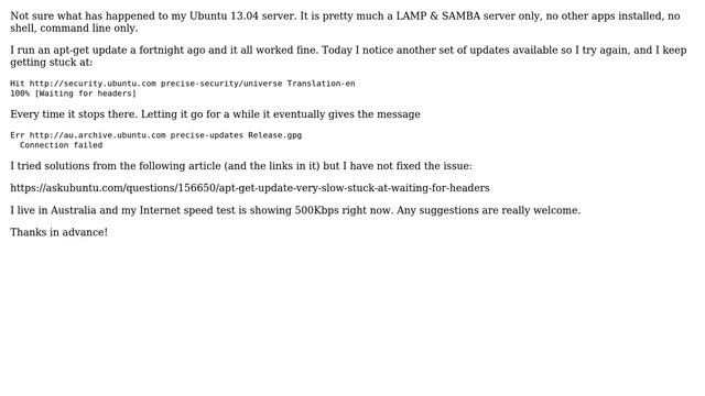 apt-get update stuck at 100%[Waiting for headers] at "Hit http://security.ubuntu.com... смотреть онлайн