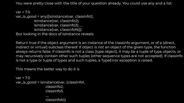 Python :Python check if variable isinstance of any type in list(5solution) смотреть онлайн