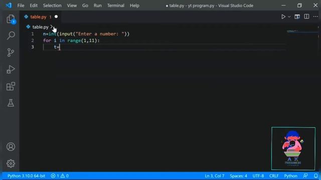 print table using for loop in python in easy way смотреть онлайн
