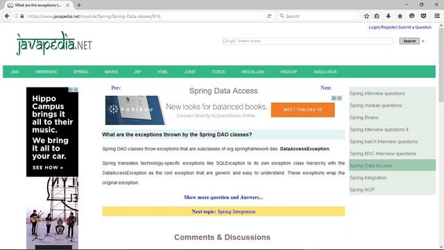 What are the exceptions thrown by the Spring DAO classes?
| javapedia.net смотреть онлайн