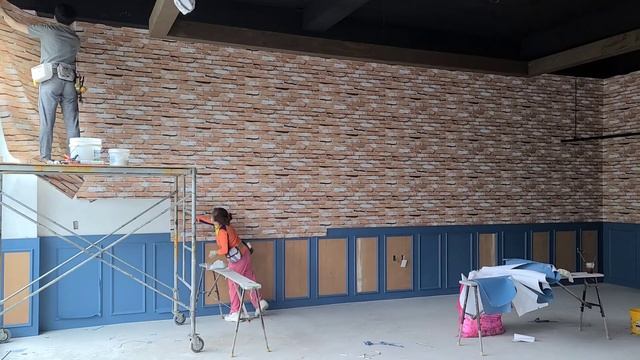 [벽돌모양도배+필름지] 간단하게 한벽 마감하기. brick-shaped wallpaper.