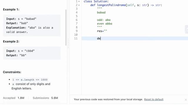 LEETCODE 5 LONGEST PALINDROMIC SUBSTRING PYTHON смотреть онлайн