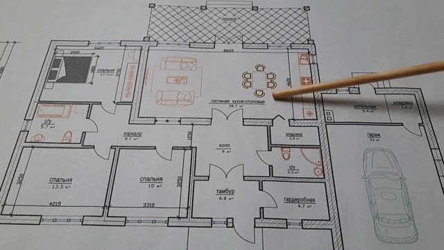 Проект просторного одноэтажного дома с гаражом "Амелия" смотреть онлайн