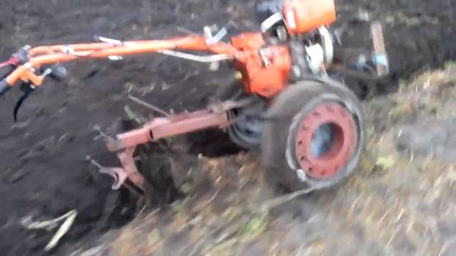 Мотоблок пашет сам! (Нива 11-АЕ с плугом ПЦ-1-18) смотреть онлайн