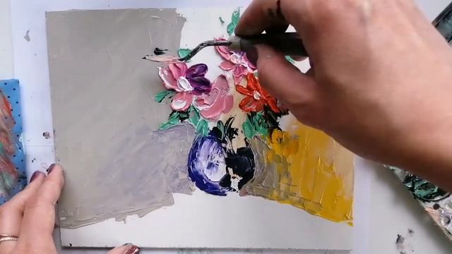 Рисуем ЦВЕТЫ маслом и мастихином! Объёмная техника! смотреть онлайн