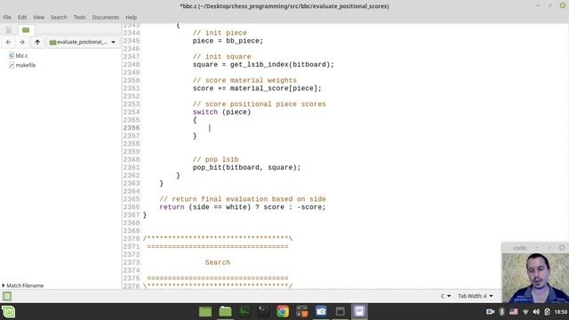 Bitboard CHESS ENGINE in C: implementing RUDIMENTARY EVALUATION (positional piece scores) смотреть онлайн