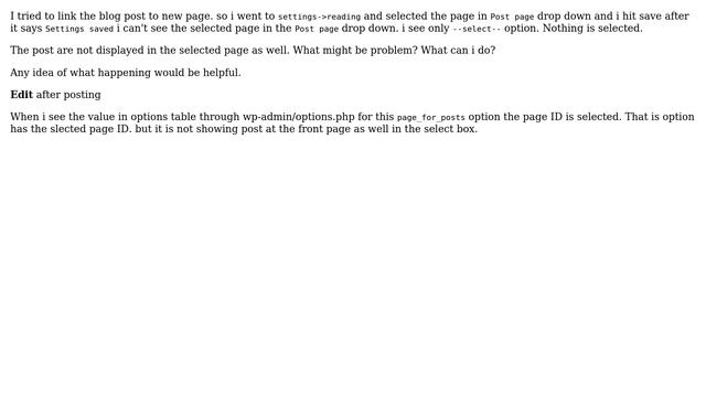 Wordpress: Posts page drop down is not selecting the selected page смотреть онлайн